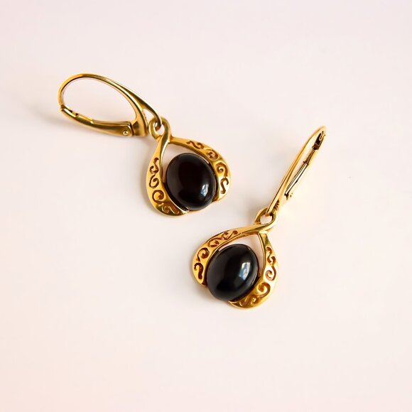 JURATE AMBER Jewelry - Victorian Inspired Baltic Amber Earrings-14k Gold Plated s925